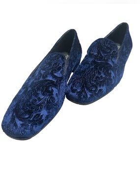 Stuart Weitzman Arky Navy Velvet Floral Loafers 7.5
